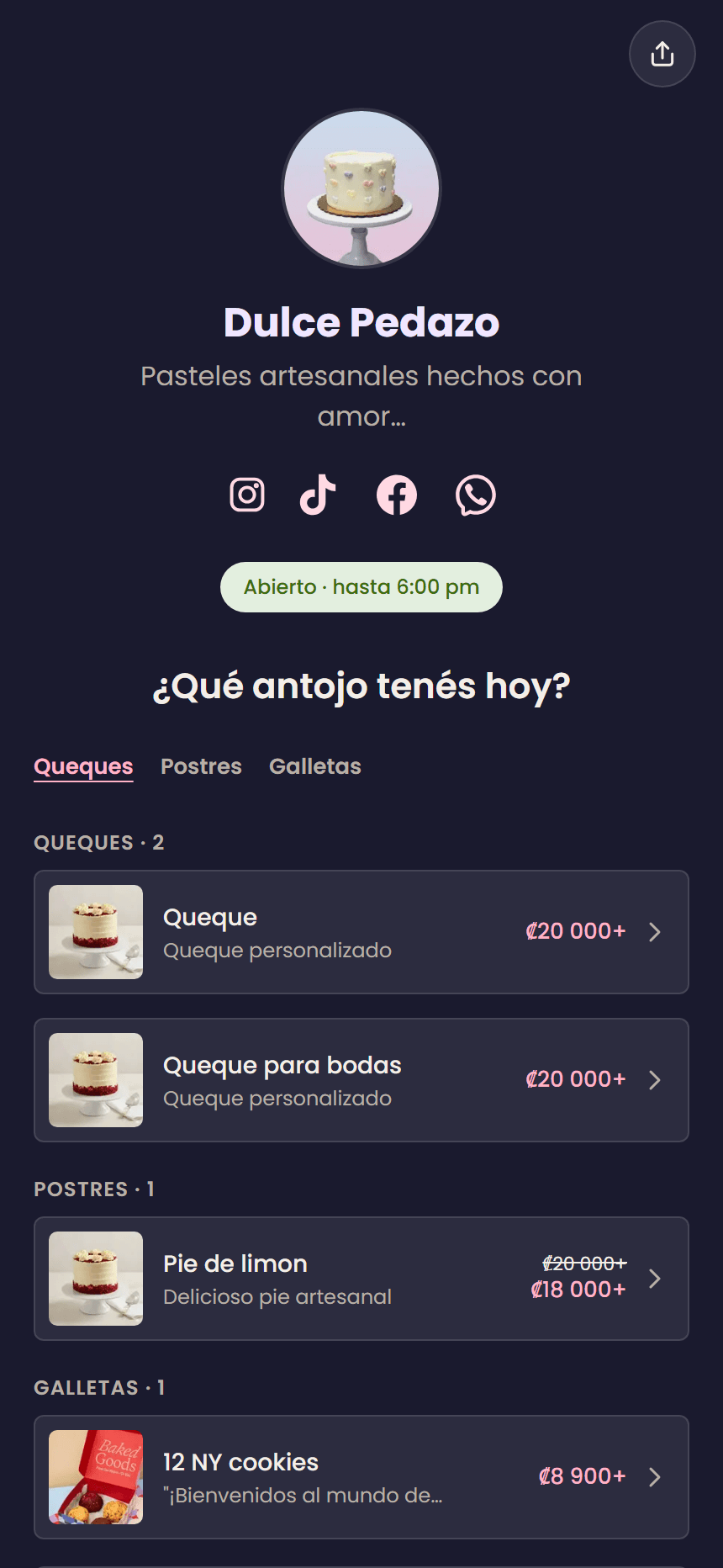 Formulario público con la paleta Noche